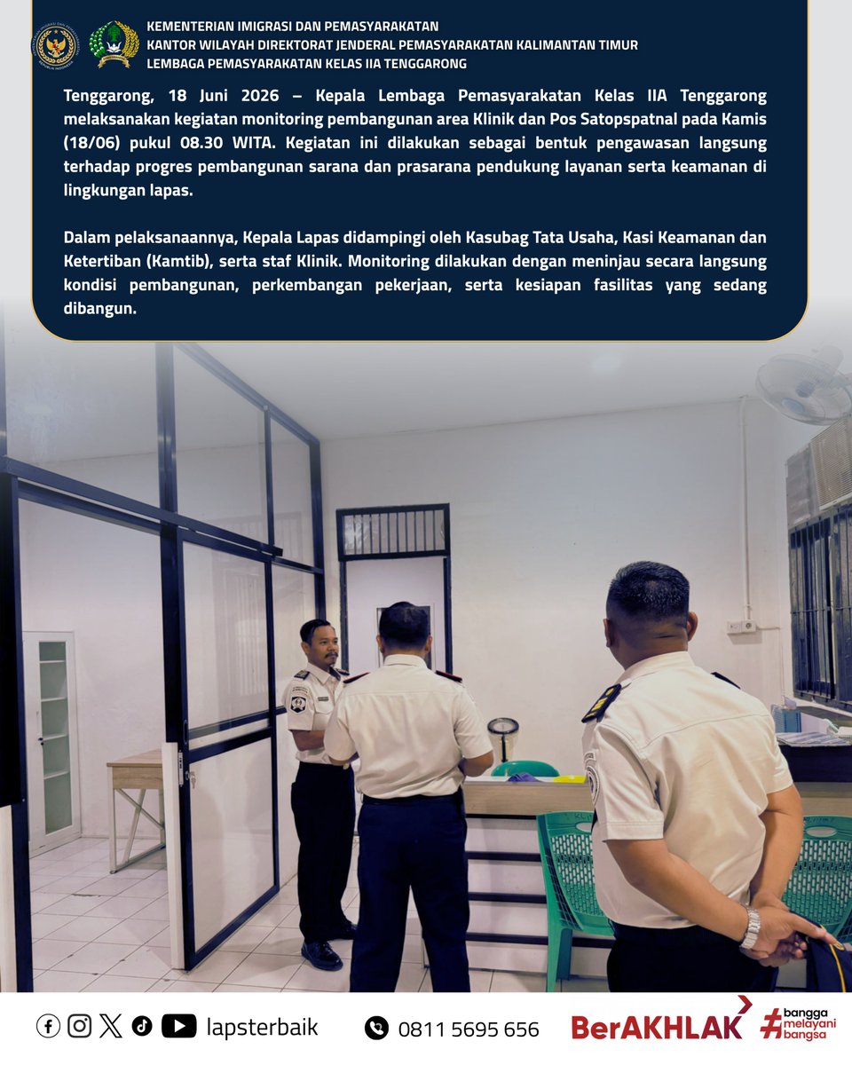 lapsterbaik's tweet photo. Kalapas Tenggarong melaksanakan monitoring pembangunan area Klinik dan Pos Satopspatnal guna memastikan progres pekerjaan berjalan sesuai rencana dan standar yang ditetapkan. https://t.co/Hs89WN8obn