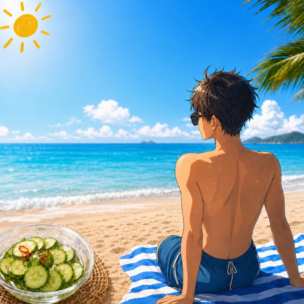 kannamimgr's tweet photo. こんばんは😁
今年の夏は、待ちに待った海へ🌊！
真っ黒に日焼けして、太陽のエネルギーを全身で
浴びるのが最高☀
熱中対策はお酢を効かせたキュウリの
酢漬けでひんやりリフレッシュ🥒✨
暑さに負けず、酸っぱくて
幸せな夏時間を満喫しよう😊💖 https://t.co/SVb7v5e7Hf