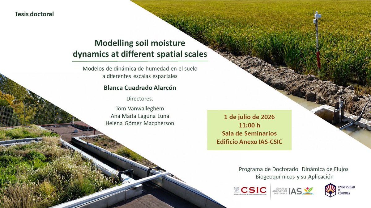 IAS_CSIC's tweet photo. 📢🎓🎓Defensa #TesisDoctoral– Blanca Cuadrado Alarcón @BlancaCuadrado
👉 directores Tesis: Dres. Tom Vanwalleghem, Ana María Laguna y Helena Gómez Macpherson
⏰11:00 h
📍IAS-CSIC, Avda. Menéndez Pidal, Córdoba
#cienciaparalagricultura #CSIC @CSICdivulga @IAS_CSIC @Univcordoba https://t.co/YMJFZQjWCu