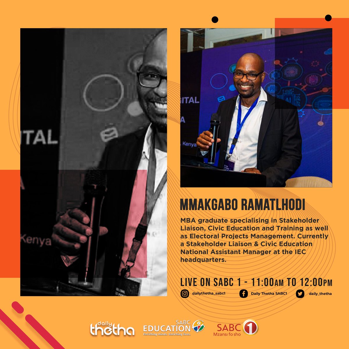 daily_thetha's tweet photo. 🗳️🇿🇦 GET UP. SHOW UP. &amp; REGISTER TO VOTE

Today on #DailyThetha, we’re talking youth voices, voter registration, unemployment, opportunities, and the future of our communities. 📢

If you don’t show up, who decides your future? 🤔

📺 Catch us LIVE at 11:00 AM sharp! https://t.co/8yx6hcJuEo