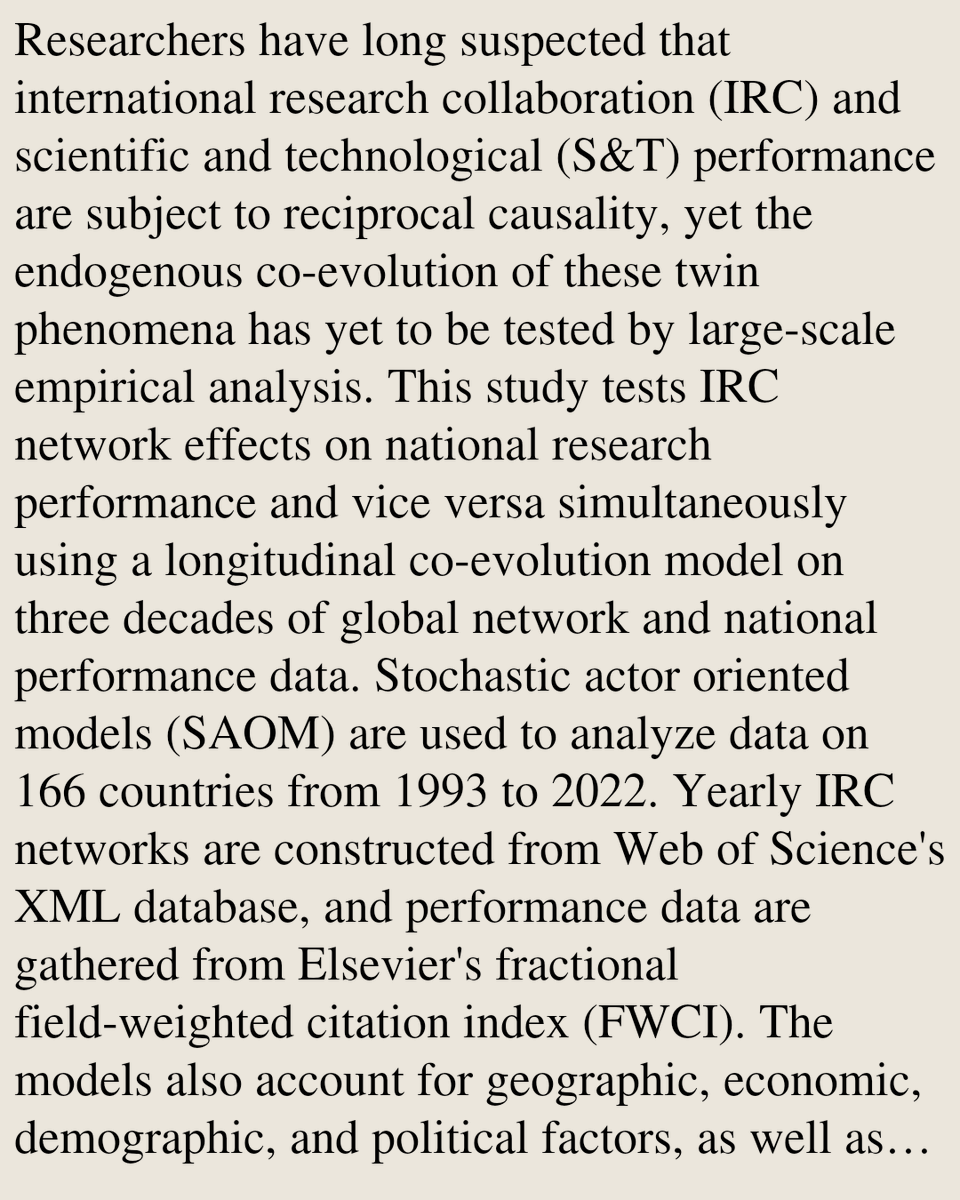 SocialNetPapers's tweet photo. Co-evolution of the global research collaboration network and the performance of nations in science and technology

Travis A. Whetsell, Jeongyoon, Yang
https://t.co/6ETo8UPotG [𝚌𝚜.𝚂𝙸] https://t.co/5WihSvPuMh