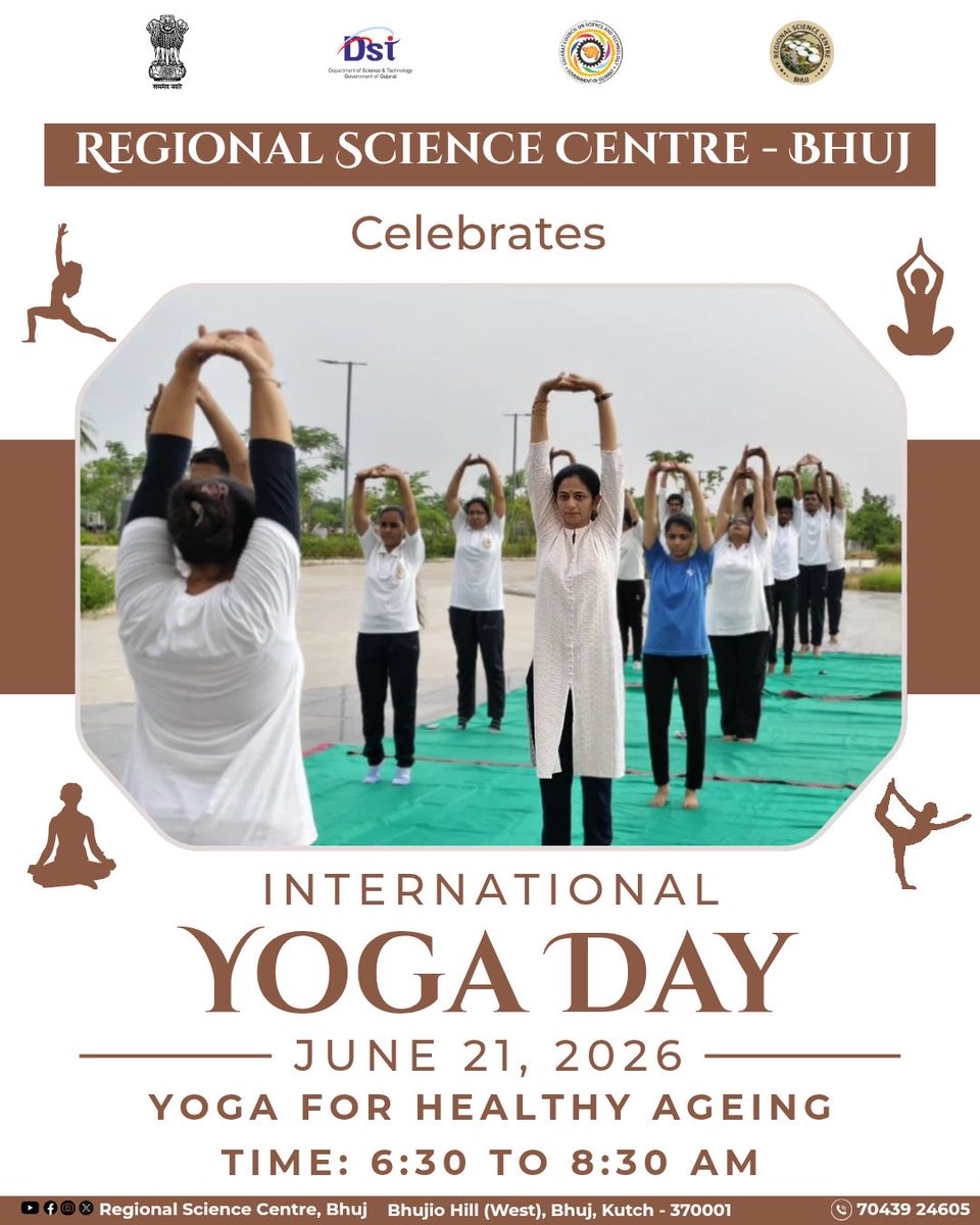 RscBhuj's tweet photo. Breathe in energy, breathe out stress. 🌱
Join @RscBhuj to celebrate the power of mindfulness this International Yoga Day. Let's practice 'Yoga for Healthy Ageing' together!

🗓️ Sunday, June 21
🕡 6:30 - 8:30 AM https://t.co/l4fBLY9o6Z