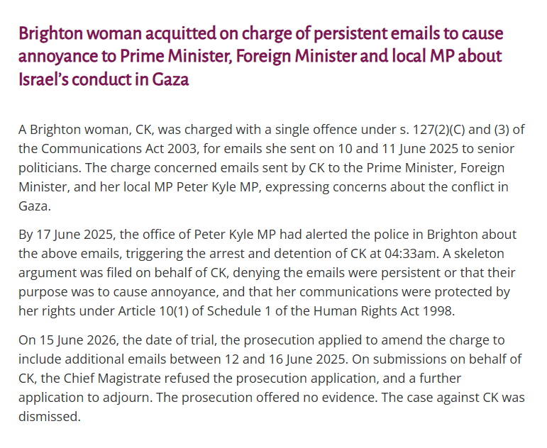 owenboswarva's tweet photo. A Brighton woman sent emails to her local MP Peter Kyle about the conflict in Gaza. Kyle's office alerted the police, triggering her arrest and detection at 4:30 in the morning https://t.co/XSu0jouH61
But at least she wasn't sentenced as a terrorist
#GazaGenocide #writeyourMP https://t.co/BwZZ4v6qZc