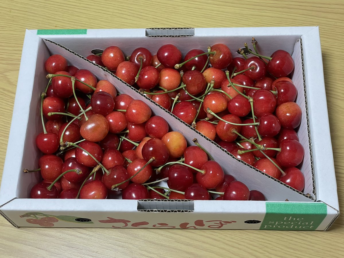 honekan's tweet photo. 親戚からさくらんぼ届いた🍒
佐藤錦甘いよ！ https://t.co/FvGjiyAsuX