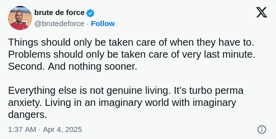 TearsDontPayOut's tweet photo. Living in an imaginary world with imaginary dangers..

@brutedeforce https://t.co/zE04Yt4hXi
