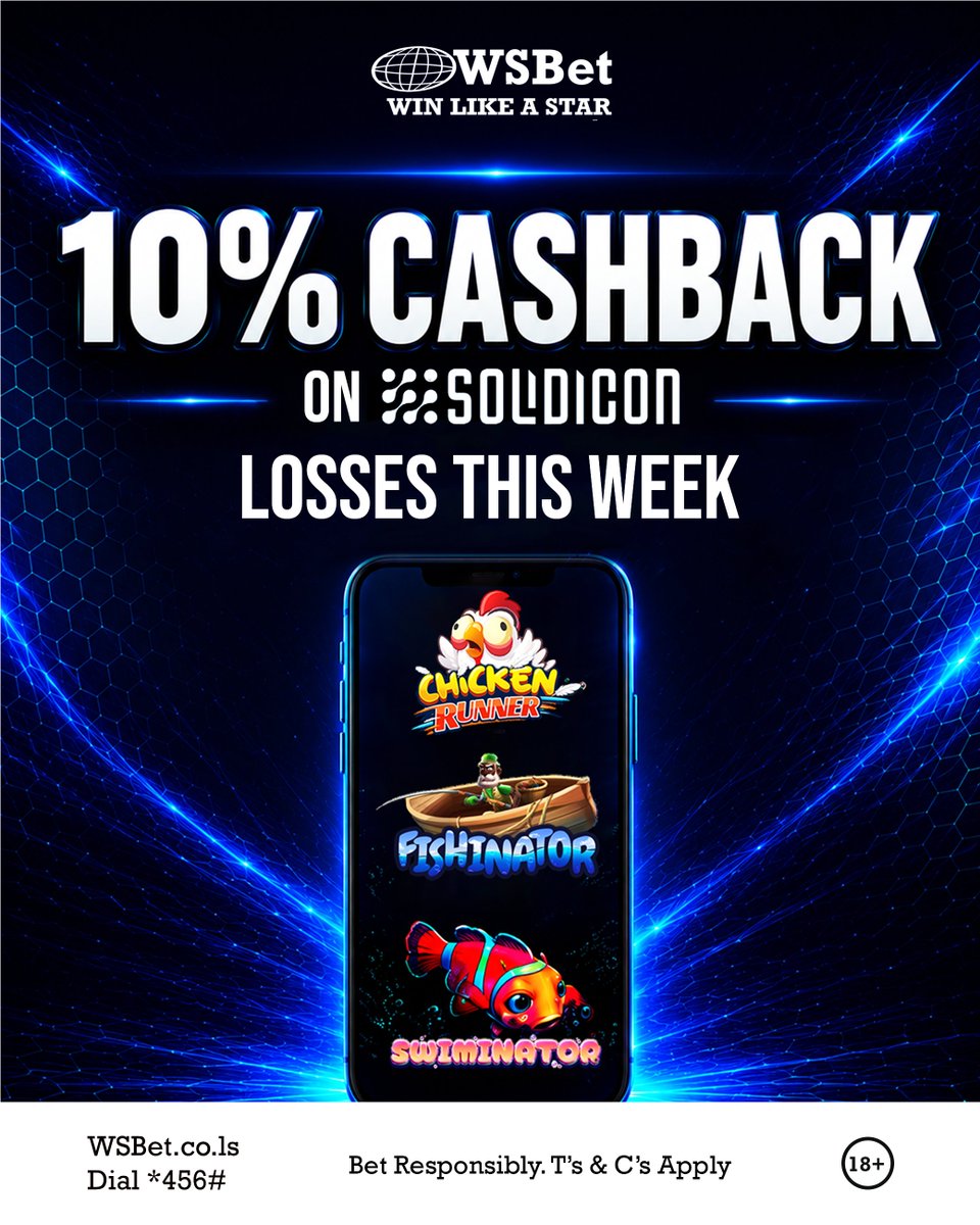 WSBlesotho's tweet photo. ๐๐ฐ GET 10% CASHBACK ON SOLIDICON LOSSES THIS WEEK! ๐ฐ๐
๐ฒ Visit: https://t.co/B8Eihie2dU
๐ Dial: *456#
โญ WSBet โ Win Like a Star
๐ 18+ Bet Responsibly. T's & C's Apply.
#WSBetLesotho #WinLikeAStar #Solidicon #CashbackBonus #CasinoGames https://t.co/TQLIJaQ5sr