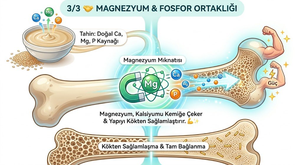 tontonsirin's tweet photo. 3/3 🤝 Magnezyum &amp; Fosfor Ortaklığı: Vücuda sadece kalsiyum yüklemek yetmez. Kalsiyumun kemiğe tam olarak bağlanabilmesi için magnezyum ve fosfora ihtiyaç vardır. Tahin bu iki minerali de aynı anda barındırır. Magnezyum https://t.co/WcfZNTOhBV