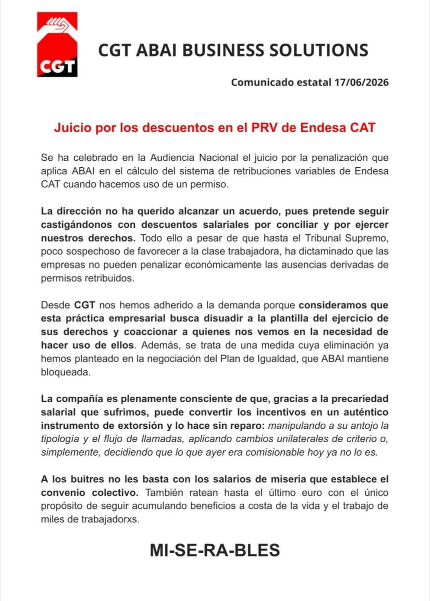 CGTEXTEL's tweet photo. Juicio por los descuentos salariales que aplica el @GroupAbai por ejercer los derechos de conciliación 👇🏾 https://t.co/bL8SmlMvpv