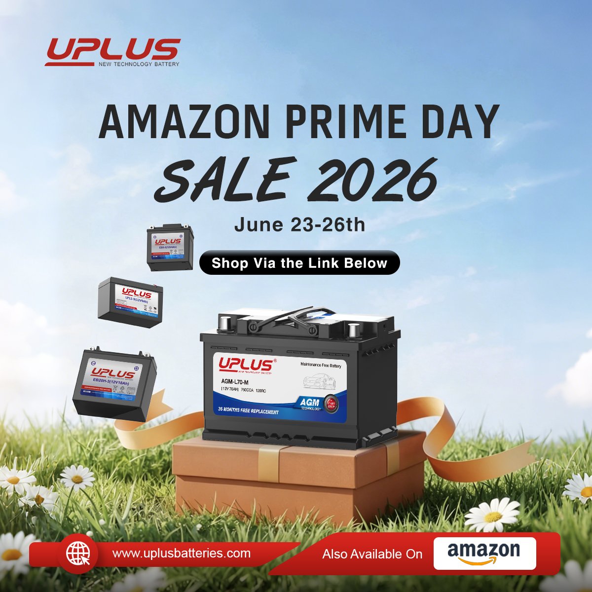 uplus_battery's tweet photo. UPLUS Summer Sale 2026
🗓️June 23–26
The battery your car, scooter, riding tractor, powersports, marine &amp; RV gear have been waiting for you for long days. Now it's the best price!
👇Available on Amazon, web
https://t.co/MigM90CdrL
#UplusBattery #PrimeDay #PrimeDay2026 #AgmBattery https://t.co/8nsJBGmcp4