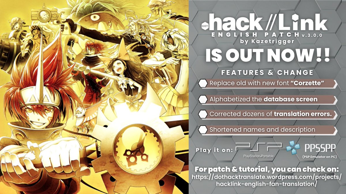 dothackrevival's tweet photo. Reminder: New updates of .hack//Link [English Patch v.3.0.0.] is out now! https://t.co/GVBzrIZVZu