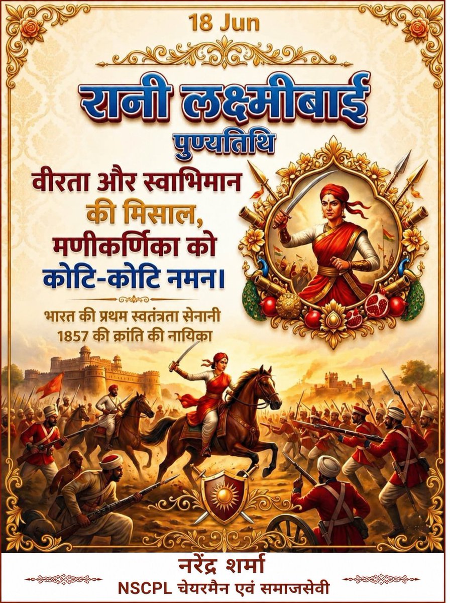 narendra_nsc's tweet photo. रानी लक्ष्मीबाई जी को शत्-शत् नमन। 🇮🇳🙏
#RaniLakshmibai #JhansiKiRani #Manikarnika #RaniLaxmibai #Veerangana #NariShakti #WomenEmpowerment #IndianHistory #FreedomFighter #1857Revolt #IndiaFirst #Bharat #PrideOfIndia #HistoryOfIndia #HonourOurHeroes #Veerta #BharatKeVeer 🇮🇳🙏 https://t.co/5oXDjYtoKl
