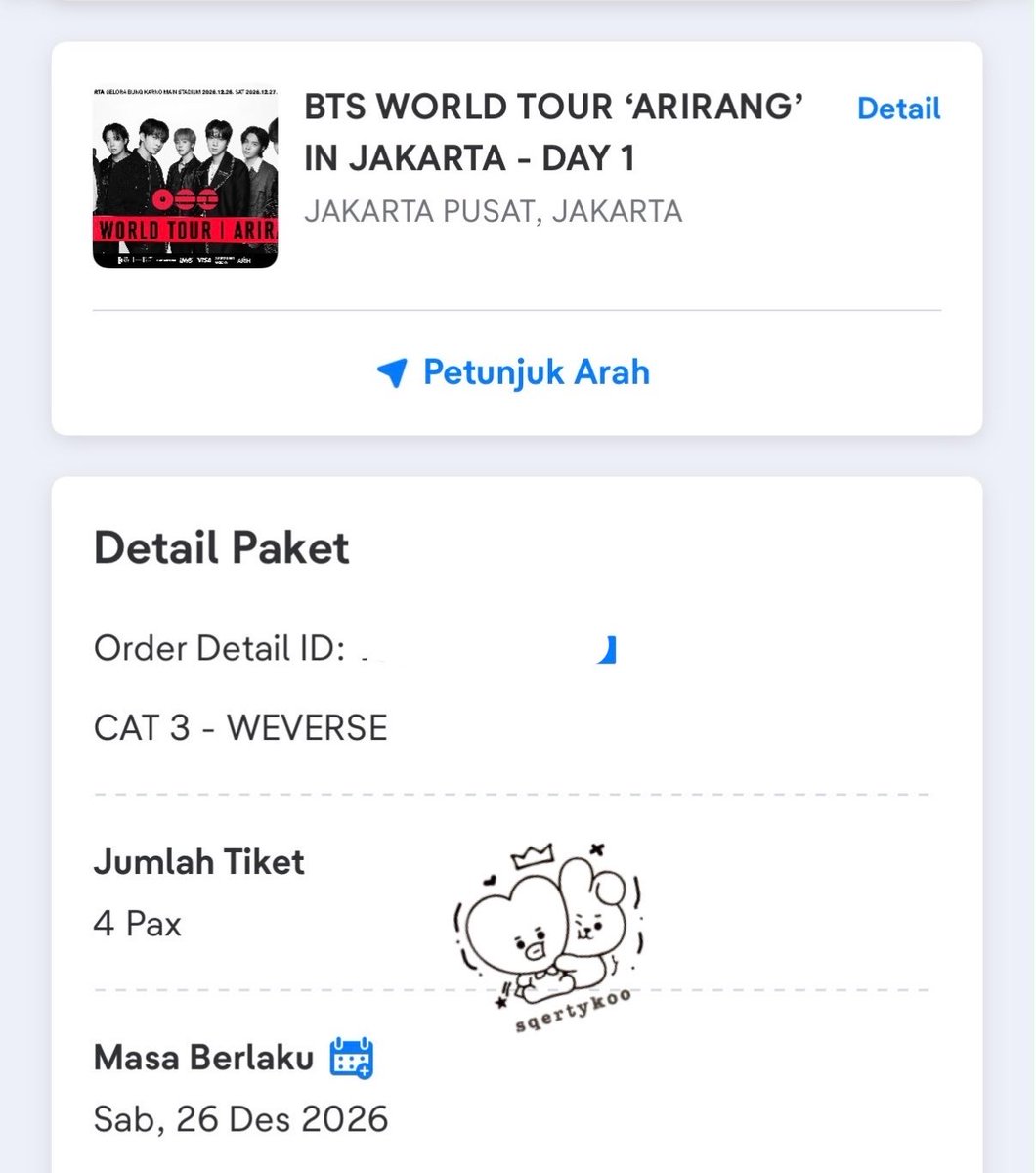 sqertykoo's tweet photo. wts | want to sell

• (1tix) bts cat 3 day 1
• price 2.6jt, boleh cod untuk payment nya 

100% trusted karena punya aku pribadi, bakal di lepas kalau secured day 3 https://t.co/Hh3gAiKFo8