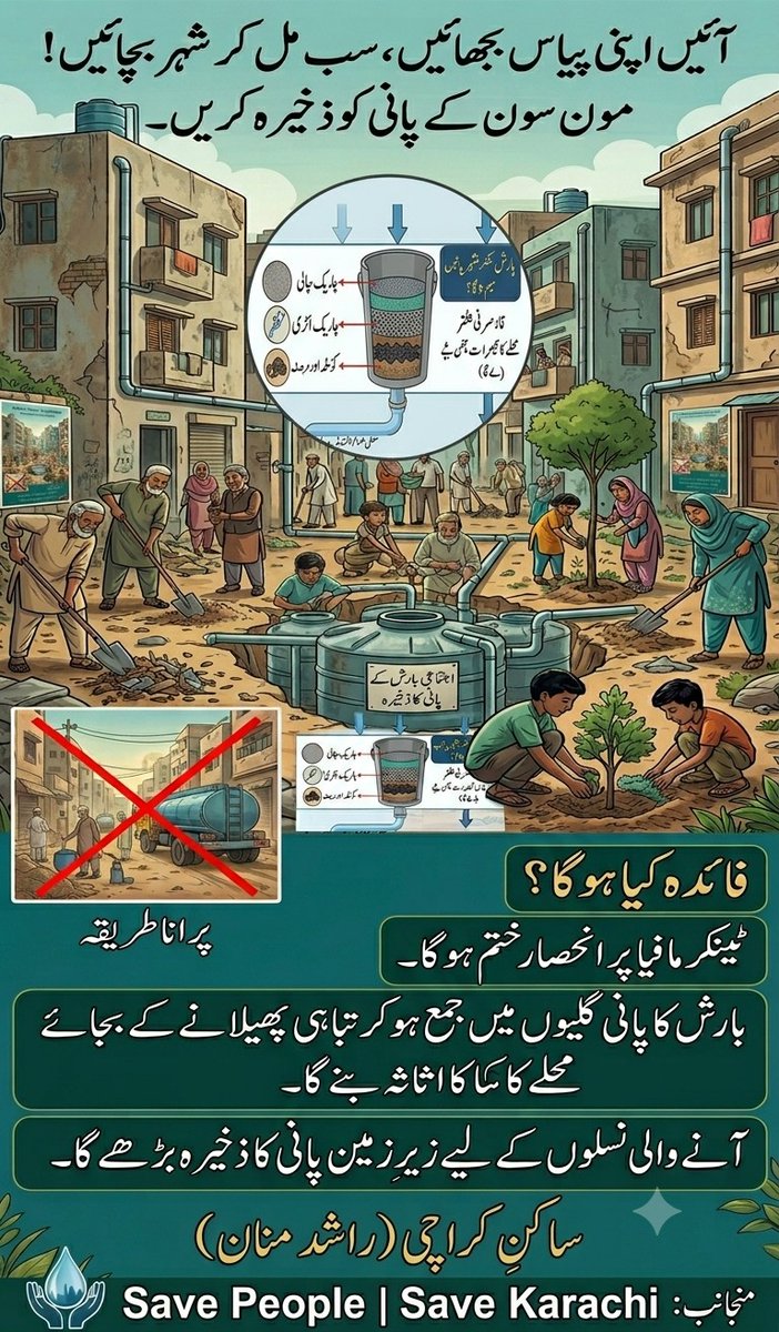 rmaazmi's tweet photo. مسجد انتظامیہ' فلیٹس یونین اور دیگر بڑے
پروجیکٹ کے رہائشی !
                          اپنی مدد آپ کریں
         مون سون بارشوں کا پانی ذخیرہ کریں 
اہم ��کات : 
1) یہ پانی آپ کا اندر گراؤنڈ ٹینک اگر صاف' ہوا بند اور اندھیرے میں ہو تو عام استعمال کے لیئے 3 تا 6 ماہ آسانی سے محفوظ رہ https://t.co/ganAqWcGYX