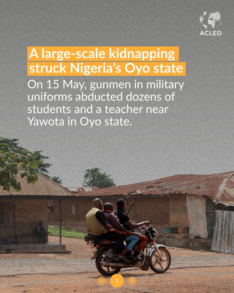 ACLEDINFO's tweet photo. When schools become targets of armed groups in #Nigeria, the damage reaches far beyond those abducted, driving displacement, keeping children out of class, and eroding confidence in public security.

Recent mass abductions in #Oyo state highlight the risks. https://t.co/ONXb1hzPFE