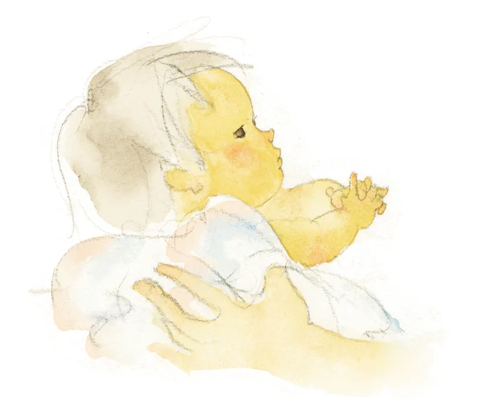 [東京館] ちひろのことば紹介⑤ ちひろの描くあかちゃんは、画家としての観察力とデッサン力、母としての実感から生まれました。あかちゃんのやわらかな肌や髪の質感、体温までもが水彩のにじみを生かして表現されています。その表現の源のようなちひろのことばです。
