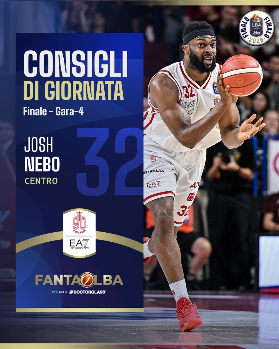 LegaBasketA's tweet photo. Hai giร schierato la formazione al #FantaLBA presented by Doctor Glassโ
Qui i nostri consigli per Gara-4 delle #LBAFinals Unipol ๐
Non hai ancora l'app? La trovi qui ๐๐ป https://t.co/B0O4pLcmdz
#TuttoUnAltroSport https://t.co/G7Aqe7CNeL