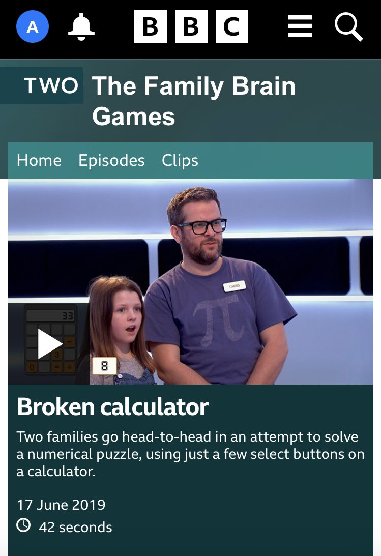 aap03102's tweet photo. It’s seven years today since the airing of the pinnacle of my (admittedly limited) Maths-on-the-telly moments! The 42 second clip still lives on the BBC…
https://t.co/veuQyqY2Cs
#FamilyBrainGames
#TeamSmith https://t.co/W22KtYVuVt