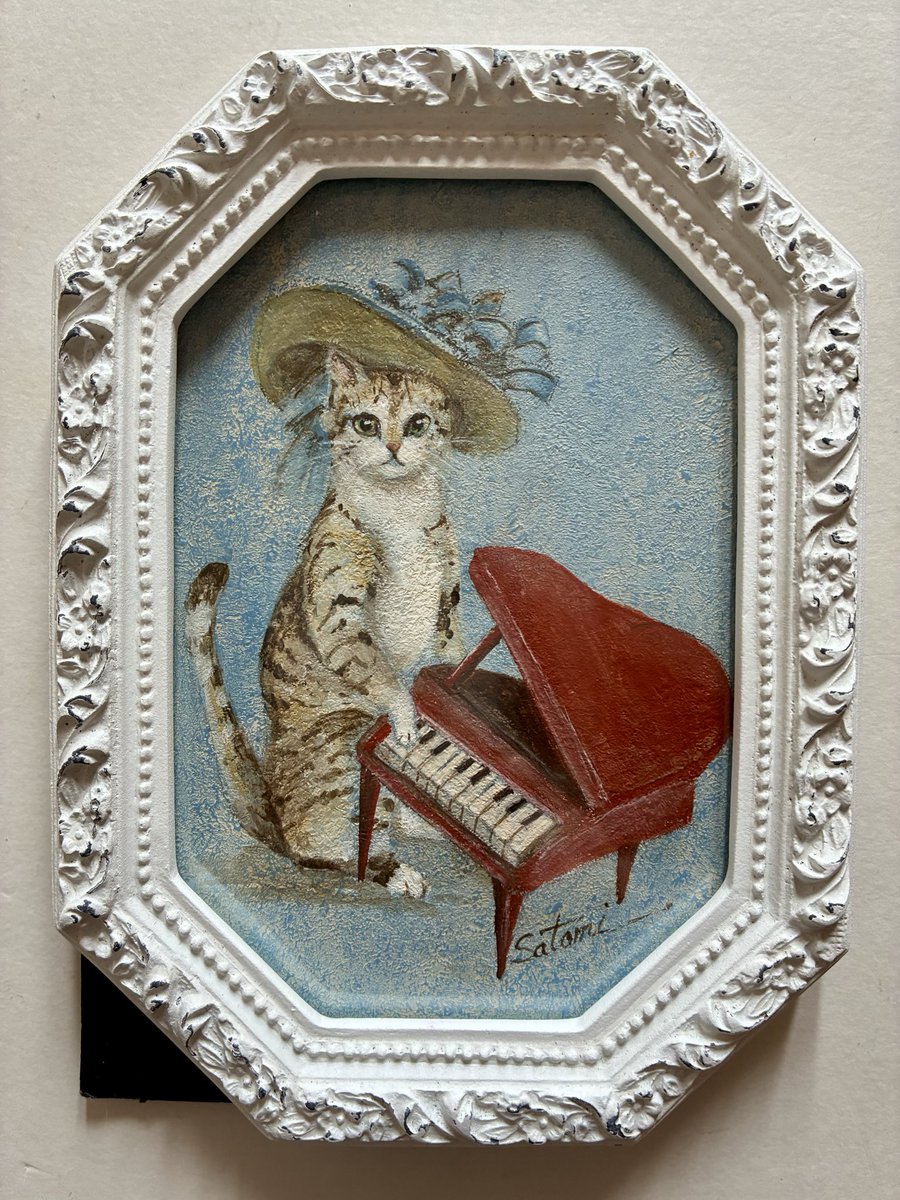 monakaoneone134's tweet photo. ドラードギャラリー
「CAT ART SPECIAL EXHIBITION 」
素敵なネコアート展に2作出展します🐈‍⬛

①「新しい星を見つけてしまった」
　　F3 アクリル
　　特性の額に入れています

②「きょうはリサイタルですの」
　　18x13cm(額装サイズ) アクリル

6/20(Sat.)-6/28(Sun.)
6/24(Wed.)休廊
12:00-19:00 https://t.co/djFnRhBcox