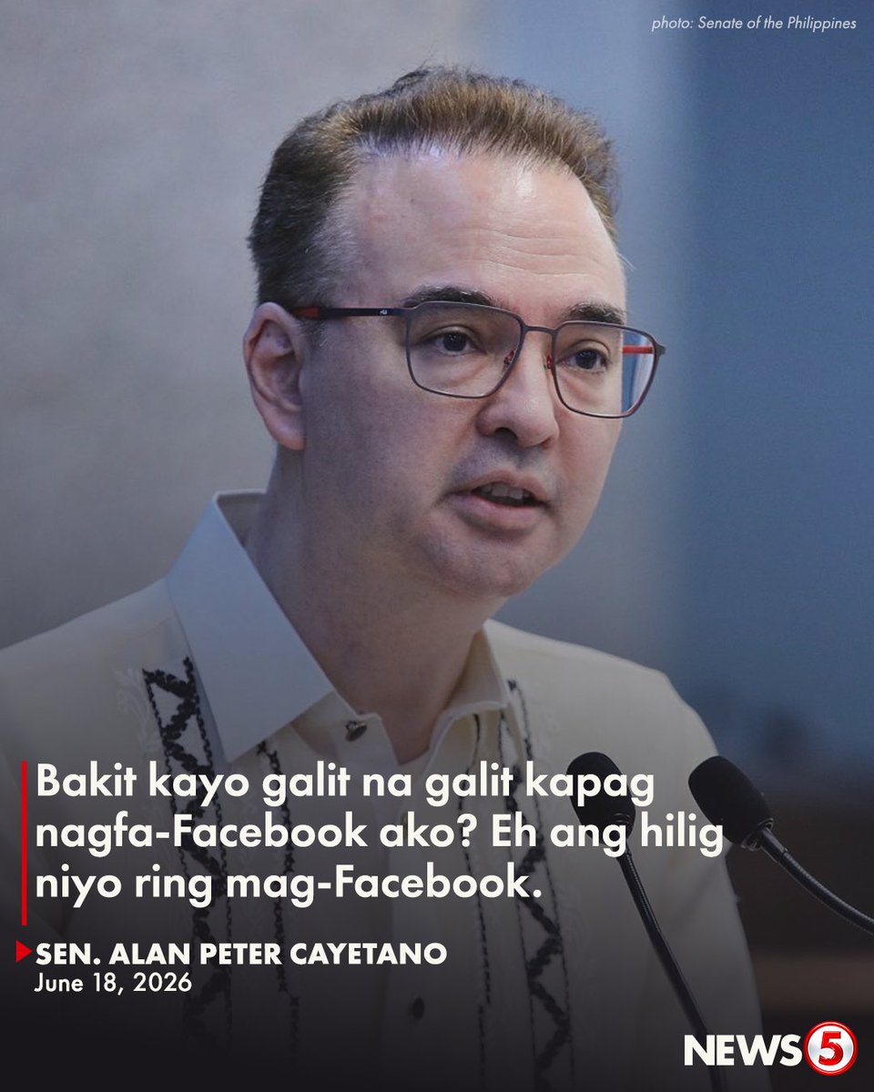 News5PH's tweet photo. 'WALANG PERPEKTO SA ATIN'

Kinuwestiyon ni Sen. Alan Peter Cayetano ang ilang senador na pumupuna sa kaniyang pag-livestream sa social media.

"Sasabihin niyo kasi mas maraming nanonoood kay Alan Cayetano. Kasi nagsasabi ako ng totoo," saad ni Sen. Cayetano.

"Last year mas marami ang nanonood sa inyo Raffy at Erwin Tulfo. Eh ang problema, nabuko kayo na may tinatago kayo," dagdag niya.