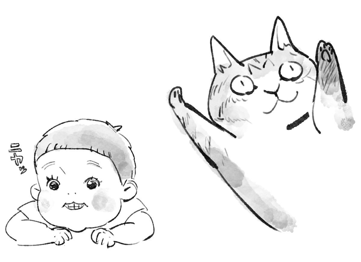 2_2_sr's tweet photo. 仕事中、例の猫ちゃんを描いてみせあいっこしてた時に一緒にかいてたので、となりにねこちゃんいる。 https://t.co/6tSc5alwU3