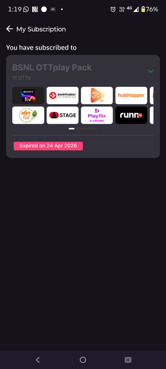 HBGor's tweet photo. @bsnl_care I am using FTTH With Silver Jubilee Plan but from last 3 weeks the OTT Play Subscription shows expired and I am unable to view any content on OTT PLAY. Attached Screen Shot for ready Reference https://t.co/RPrB79JGLW