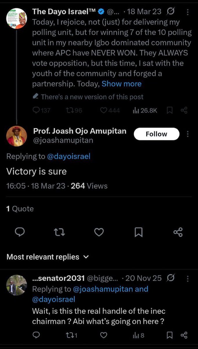 VictorManjul's tweet photo. JOASH OJO AMUPITAN will conduct the EKITI STATE ELECTIONS⚠️‼️

Whatever happens, you can NEVER Trust an APC Loyalist❌

They might sacrifice Ekiti to make Nigerians fall for their scheme…. https://t.co/L4VnDg8Idr