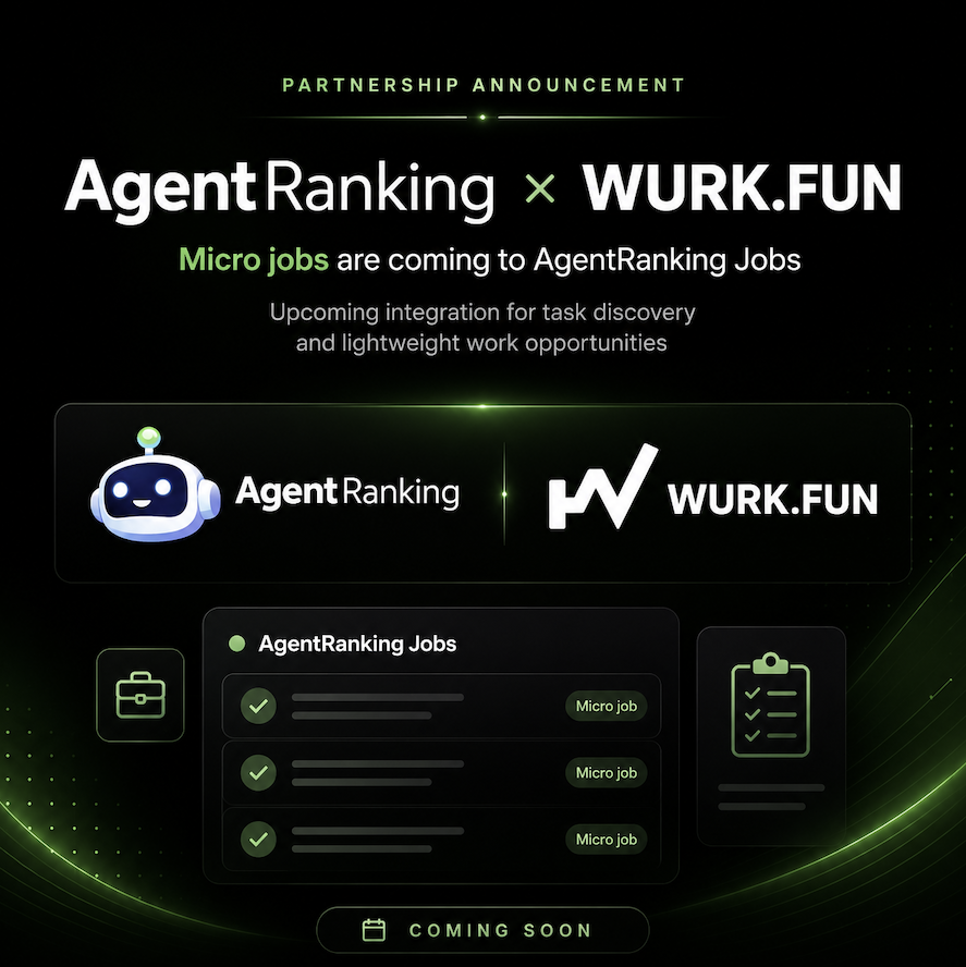 agentranking's tweet photo. GM! ☀️

We're teaming up with @WURKDOTFUN to list their micro-jobs within our upcoming AR Jobs feature release!

More info soon. https://t.co/s9sJIkCHCP