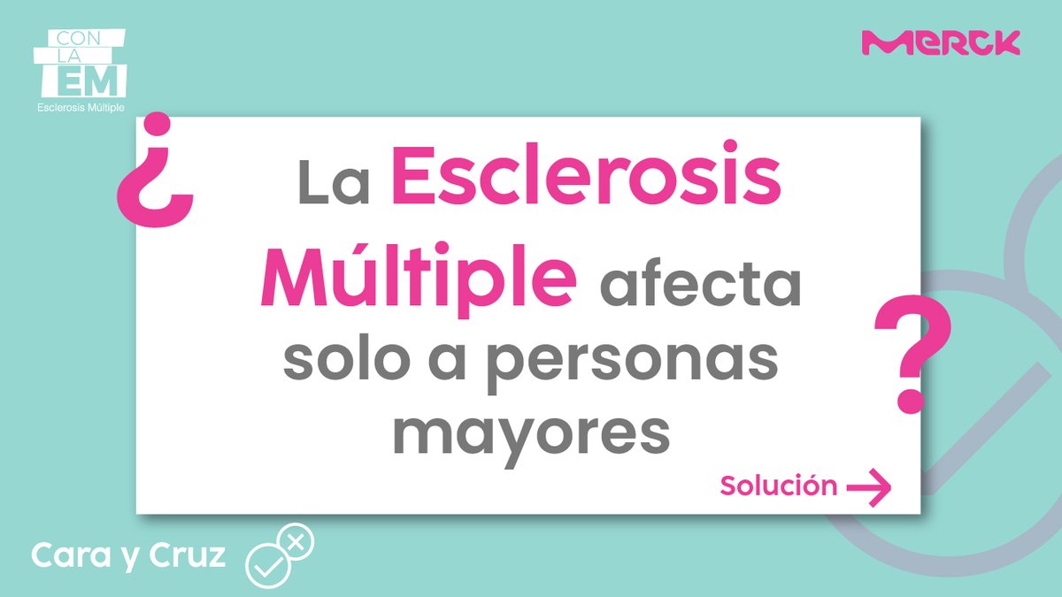 ConLaEM's tweet photo. 💭 Cuando pensamos en #esclerosismúltiple, muchas veces la asociamos con etapas más avanzadas de la vida… pero ¿realmente es así? 🤔
Hoy desmontamos otra creencia muy extendida sobre la EM. ¡Desliza para descubrir la respuesta! 👉
#ConlaEM #VivirConEM #MitosYEM https://t.co/KcCddJh4Gg