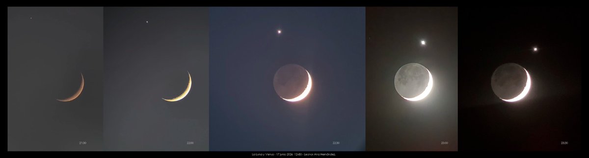 LeoAstronomada's tweet photo. Mientras el crepúsculo llegaba y los grillos cantaban, vi a la Luna acercarse a Venus. ¡Danza planetaria en vivo!

Cada media hora, una imagen; cada imagen, una prueba de que el cielo está vivo. Hay noches en las que la astronomía y el asombro hablan el mismo idioma ✨🌙❤️
12x80 https://t.co/wt3qDL3qNN