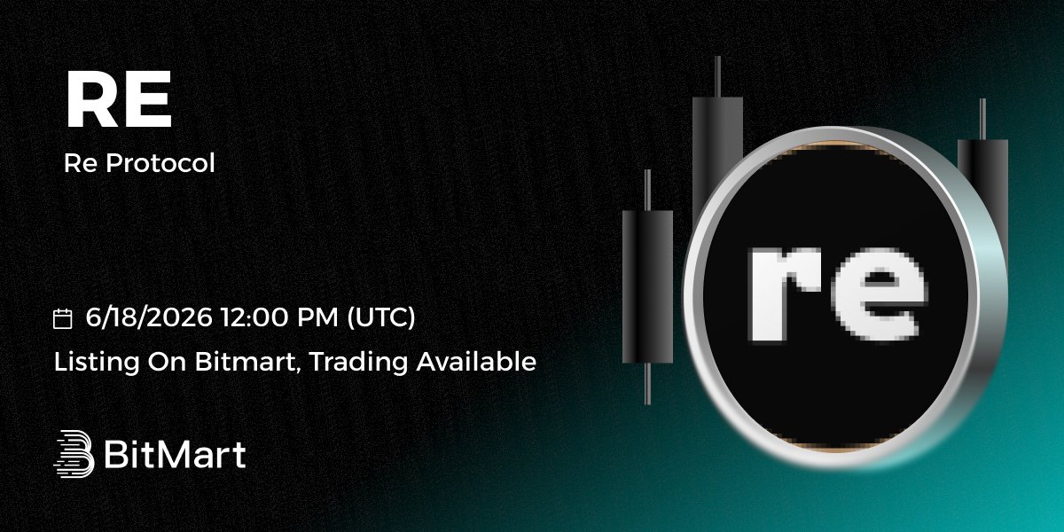 BitMartExchange's tweet photo. #BitMart will list Re Protocol (RE) @re on our digital assets platform on June 18, 2026 🤩

💰Trading pair: RE/USDT
💎Deposit: 6/18/2026 11:00 AM UTC
💎Trading: 6/18/2026 12:00 PM UTC

Learn more: https://t.co/B5yGIrKXSc https://t.co/ECcPBqqu5Q