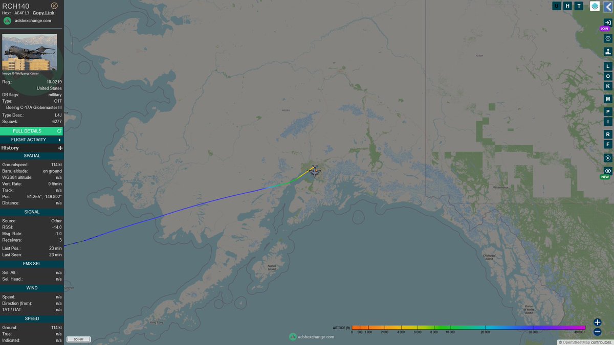 AIYeyENGDdJkjTr's tweet photo. June 18, 2026
#Fort Lewis, Washington #Joint Base Pearl Harbor-Hickam, Honolulu #Guam Andersen Air Force Base #Rayong, Thailand #Osan Air Base, South Korea #Okinawa Kadena Air Base ==> #Anchorage 

#RCH140 #AE4F13 USAF C-17A Globemaster III https://t.co/O4uoJ2dk2W