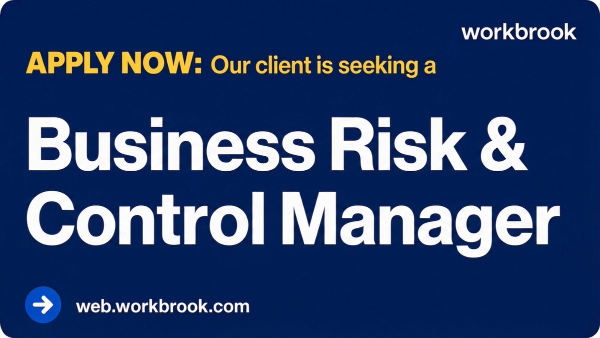 workbrookhq's tweet photo. 🔔 NOW HIRING: Business Risk &amp; Control Manager

Our client is seeking an experienced Business Risk &amp; Control Manager to strengthen risk management, internal control, and audit frameworks.

Location: Nigeria
10 years' audit and risk management experience
https://t.co/RQSfjHzDR8 https://t.co/kb6Hhlrqdx