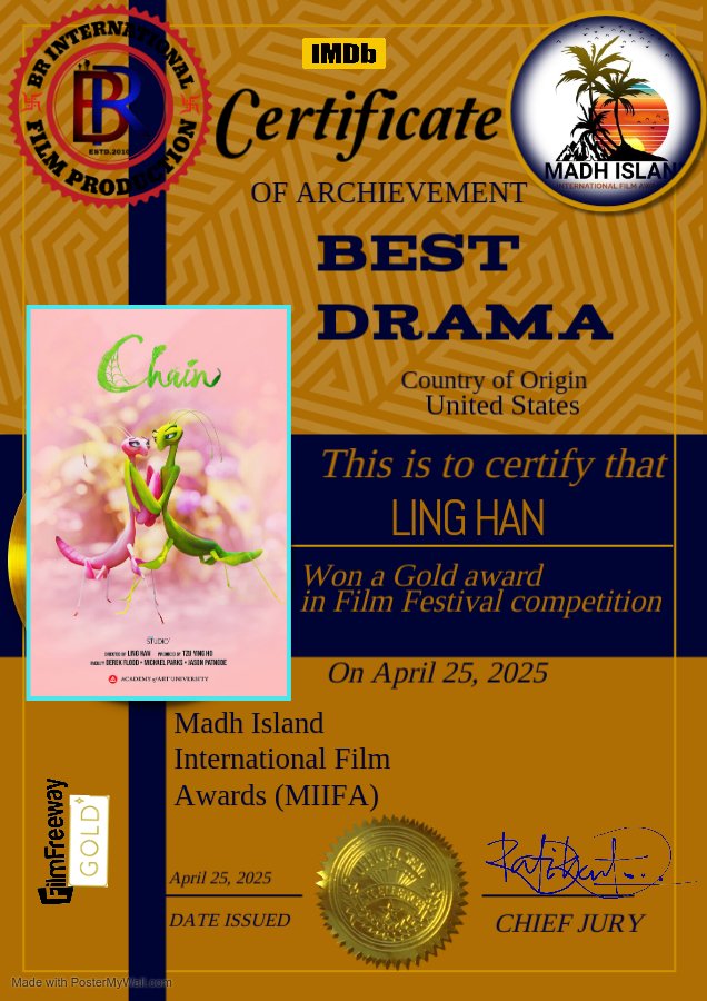 Chain_Animation's tweet photo. We’re thrilled to have received the beuatiful certificates from MADH ISLAND INTERNATIONAL FILM AWARDS (MIIFA)! We sincerely appreciate this incredible recognition and support for our film. ~ Y ( ^ O ^ ) Y ~ 😍🥰😘🤩🥳👍
#MadhIslandInternationalFilmAwards https://t.co/scvtO4lzFK