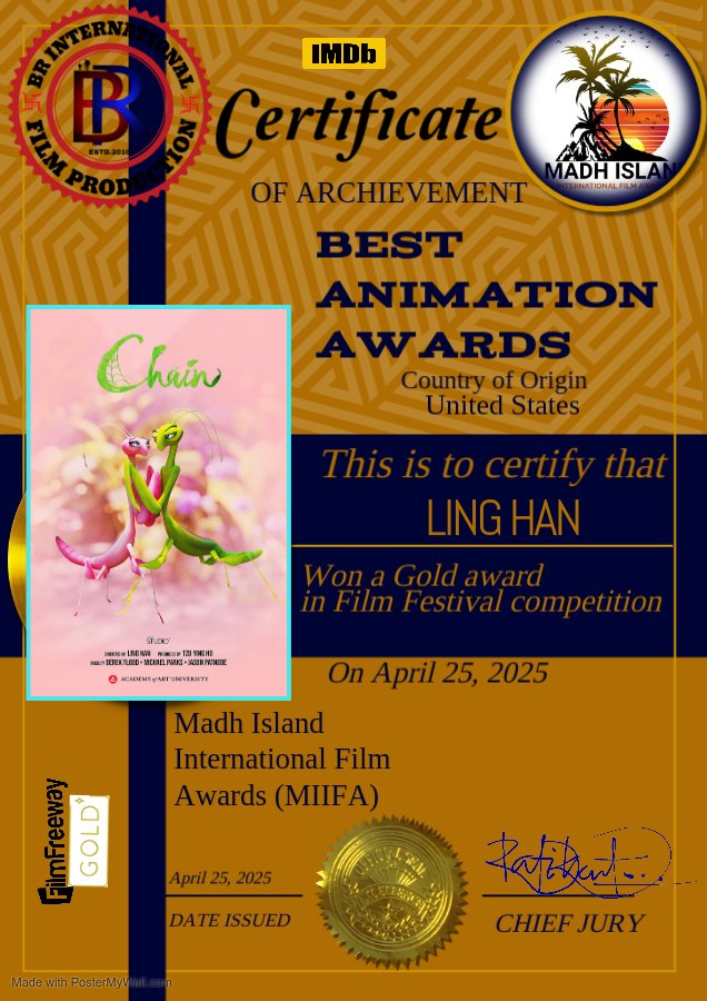 Chain_Animation's tweet photo. We’re thrilled to have received the beuatiful certificates from MADH ISLAND INTERNATIONAL FILM AWARDS (MIIFA)! We sincerely appreciate this incredible recognition and support for our film. ~ Y ( ^ O ^ ) Y ~ 😍🥰😘🤩🥳👍
#MadhIslandInternationalFilmAwards https://t.co/scvtO4lzFK