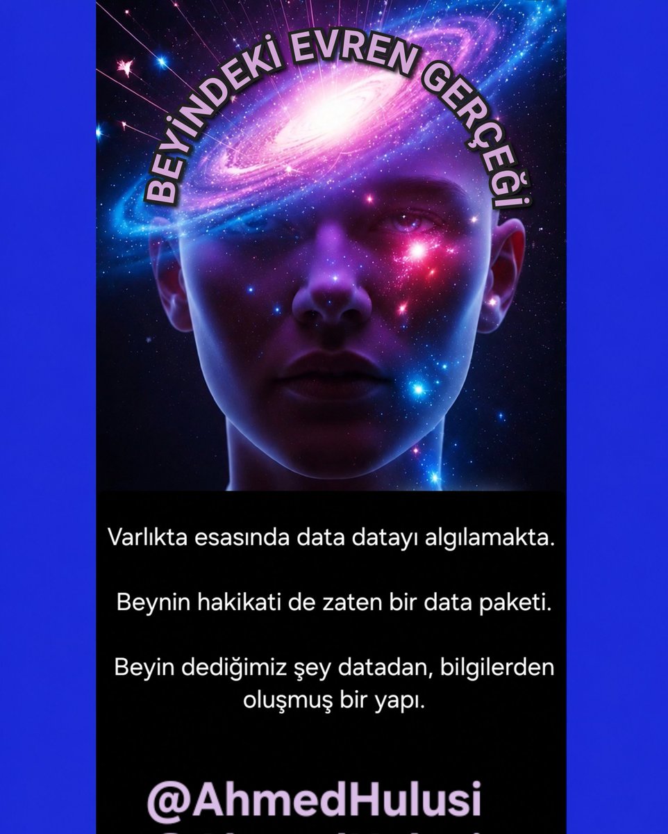 Bitebessm's tweet photo. İşin başlangıç noktası beyni iyi anlamak. Olay beyinde başlıyor, beyinde bitiyor. İnsan dediğimiz şey beyinden ibaret. Ama o bildiğiniz et beyin değil.

Beyin dediğimiz şey datadan, bilgilerden oluşmuş bir yapı.

Kuantum boyut itibarıyla ne bedenim var, ne başka bir yapım. Sadece bir düşünceden bir bilgiden bir datadan ibaret varlık halinde yaşıyorum.

Varlıkta esasında data datayı algılamakta.

@AhmedHulusi

https://t.co/ycUARfVArC
