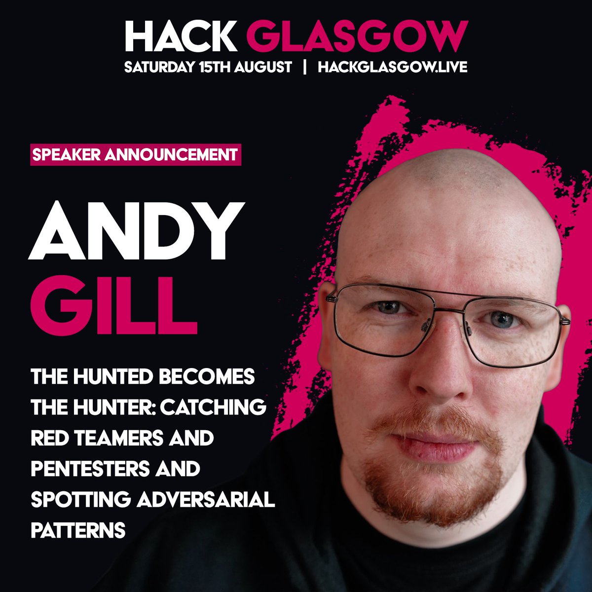 Hack_Glasgow's tweet photo. Happy @Hack_Thursday, and happy Hack Glasgow speaker announcement! We're excited to announce that @ZephrFish and Alex Close will be presenting 'The Hunted Becomes the Hunter: Catching Red Teamers and Pentesters and Spotting Adversarial Patterns' at Hack Glasgow! https://t.co/K2a99OymXn