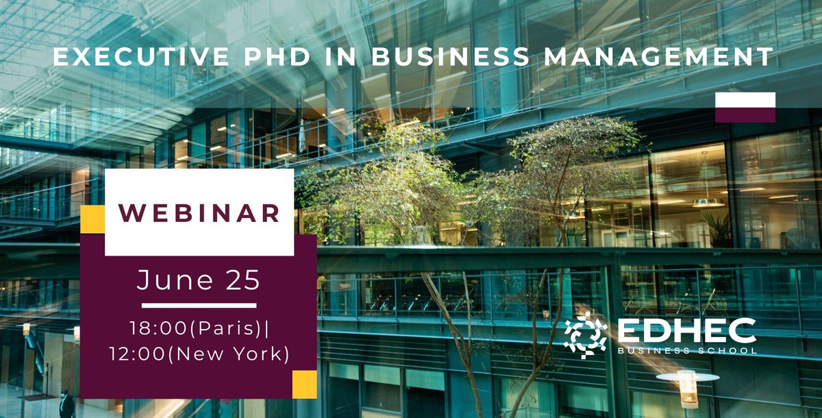 EDHEC_BSchool's tweet photo. 🎓 Executive PhD in Business Management — Webinar
📅 Thu June 25 | 18:00
How can senior executives deepen their thinking and create lasting impact without stepping away from their career?
Sept 2026
👉 Register https://t.co/aA1uv6cPqq https://t.co/BbBLd3zBOF