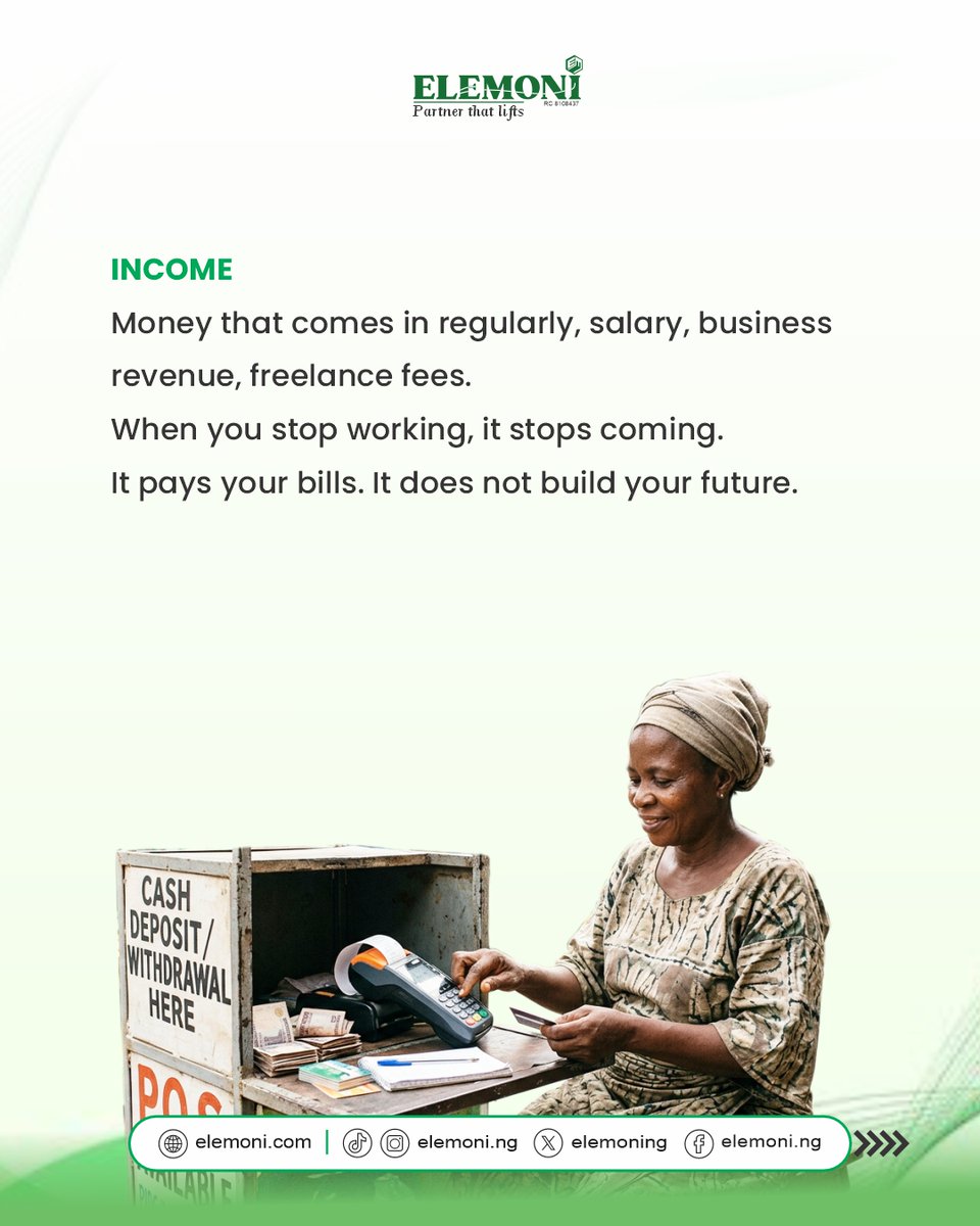 elemoning's tweet photo. Income puts food on your table. Wealth is what gives you long-term financial stability.  Most people focus on increasing income, but ignore building assets that grow over time.  

Wealth building creates freedom, reduces pressure, and gives your money a life beyond your salary. https://t.co/rxjqxNsxt5