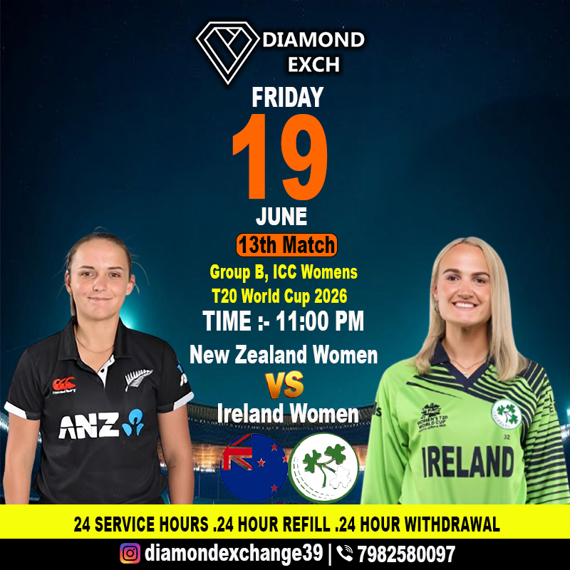diamondexch691's tweet photo. Instagram ID - https://t.co/BO5w9hugo2

Contact No - 7982580097

Cricket fanatics, get ready for an exciting Group B clash as NZW tackle IREW on June 19 at The Rose Bowl, Southampton at 11pm.

#DiamondExchID #NZWvsIREW #WomensCricket #T20I #ICCWomensWorldCup2026 #LiveUpdates https://t.co/wGcgVhgZv9