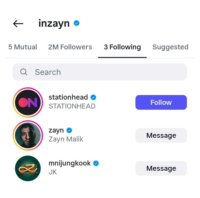 Updates_Europe's tweet photo. Zayn's team official account has followed Jungkook on IG. https://t.co/n2I3mXl8Ye