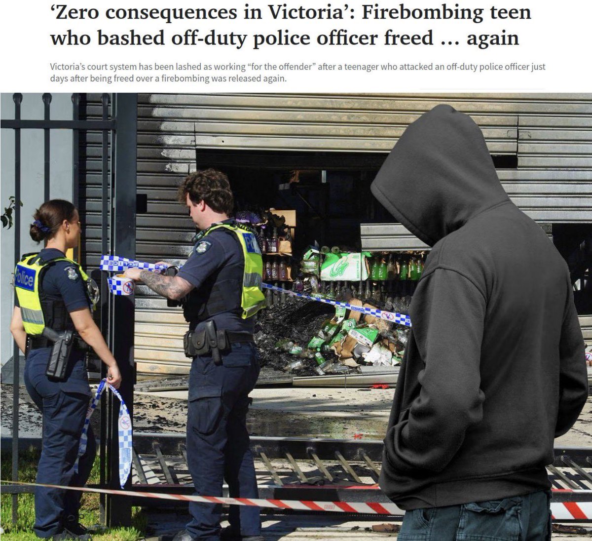 TruthFairy131's tweet photo. Melbourne where Labor say we have Australia’s toughest BAIL laws.

A 16 year old caused $5 million with of damage by firebombing a business.

BAILED.

Days later, he brutally bashed a police officer.

BAILED.

Melbourne is lawless unless you are WHITE & use offensive words.

Get LABOR OUT NOW. 😡