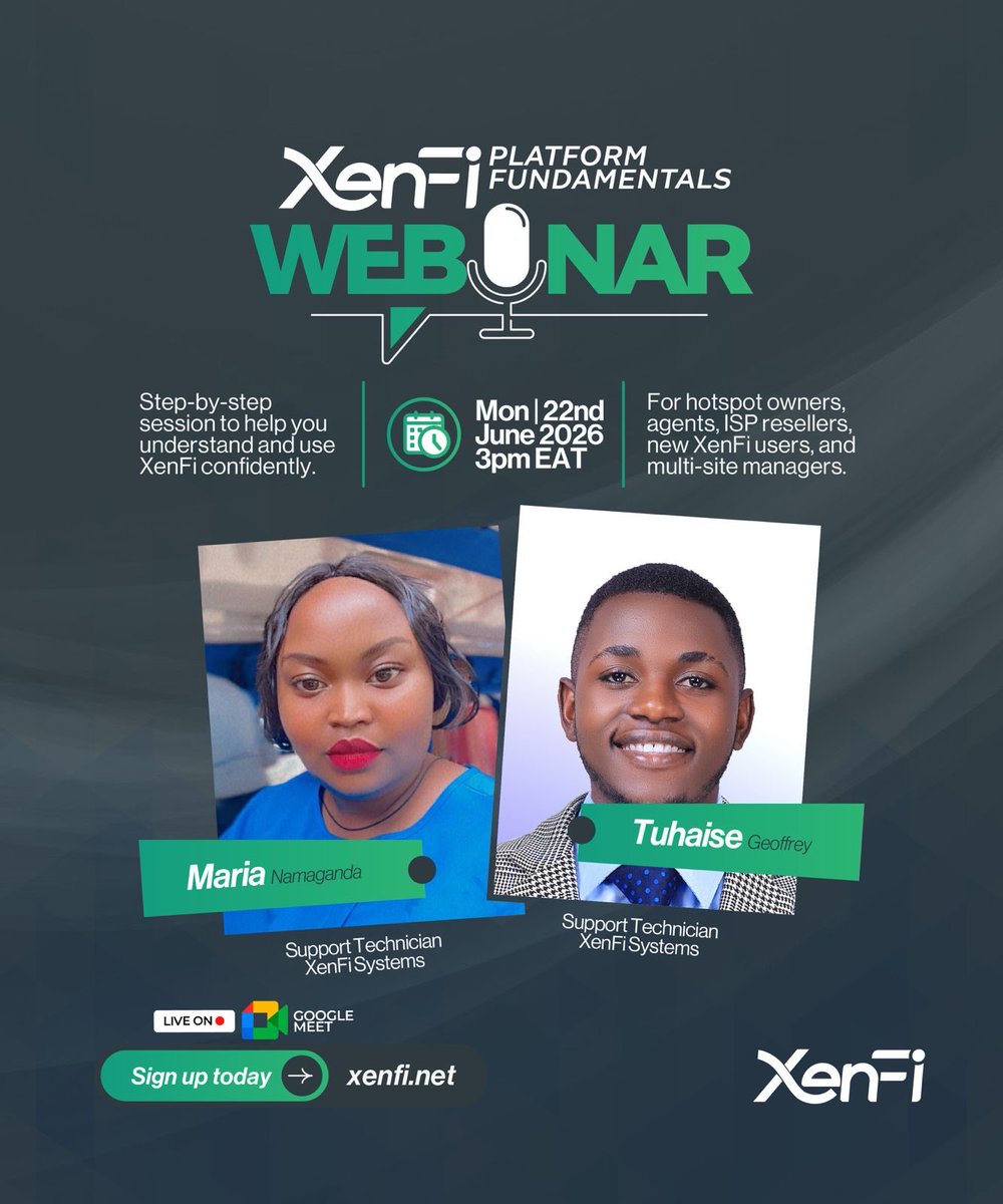 XenFiSystems's tweet photo. 🚀 XenFi Platform Fundamentals Webinar, 3rd Edition!

We’re back with new updates 🔥

What’s new:
⚡ Improved automatic router configuration
⚡ Multiple routers under one hotspot
⚡ Thermal printer support
⚡ Router access management
⚡ SMS feature

📅 22nd June 3PM EAT

#XenFi https://t.co/6lyYkKFIzJ