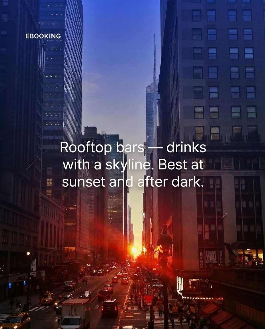 eBooking's tweet photo. When the sun sets, NYC comes alive! 🌆✨ From Times Square's electric lights to rooftop bars like 230 Fifth for epic skyline views, the nightlife is a must. Don’t forget a peaceful walk across the Brooklyn Bridge under the stars! 🌉 What’s your favorite NYC nightlife memory? 👇 https://t.co/qm7TWH0NX2