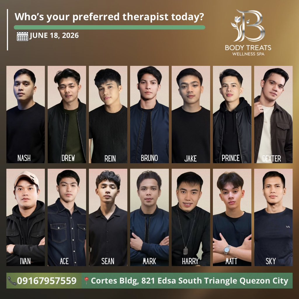 bodytreatsQC's tweet photo. ✨ Available Therapists Today ✨

Who’s ready for a well-deserved break? 😌

Our available therapists are on duty and ready to help you relax, recharge, and end your day feeling refreshed.

For reservations and inquiries:
📞 SMS/Call/Viber: 0916-795-7559
📩 Telegram: @Bodytreats
📘 Facebook: Body Treats Wellness Spa
🐦 X: @bodytreatsQC

Reserve your preferred therapist today before the slots fill up!

#AvailableTherapists #ThursdayVibes #BodyTreats