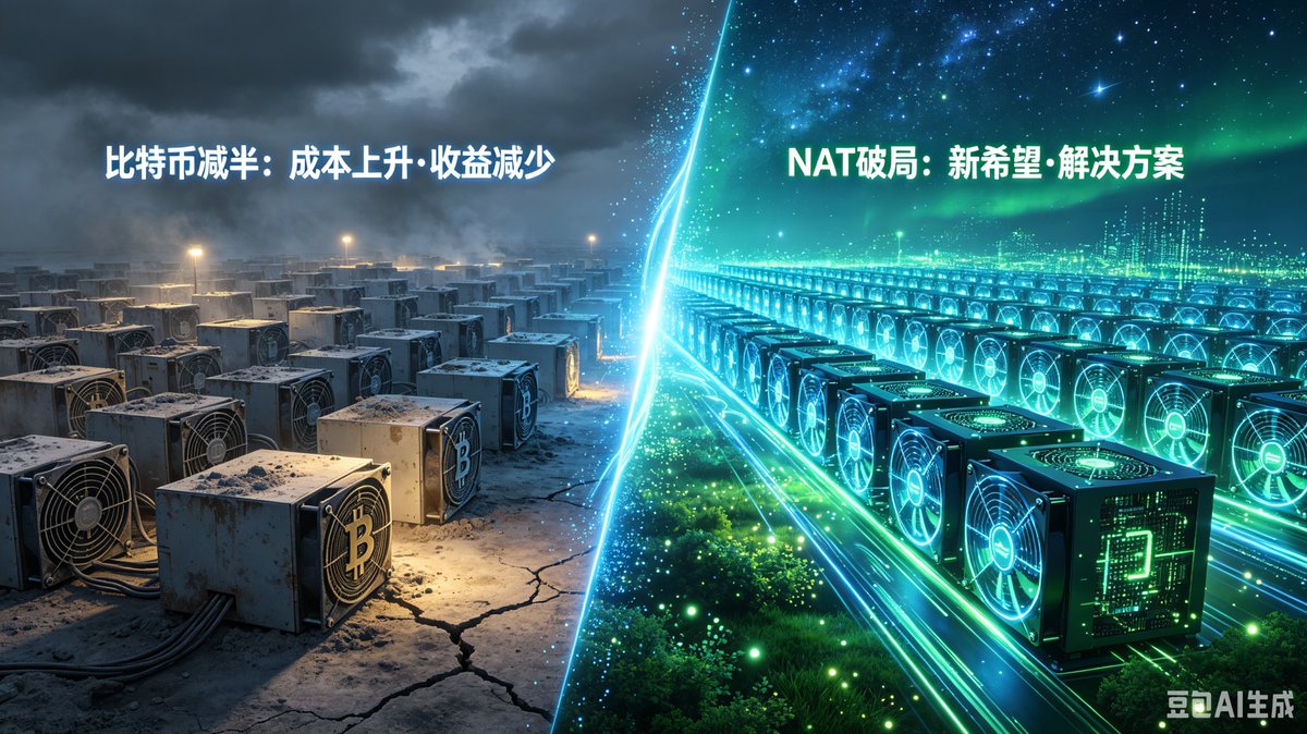 xing8047's tweet photo. 1. BTC减半是无解死局，越挖越亏，算力终会崩塌

2. 2036年BTC九成九挖完，挖矿成本翻8倍，资本逻辑完全失效

3. 不用分叉、不用换矿机，#NAT 同链同步产出，双收益兜底全网算力

4. BTC的长期安全，答案只有NAT https://t.co/csFQ3A20H2