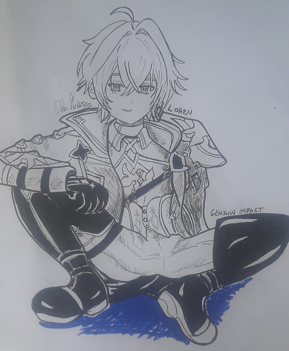 Heartilly89's tweet photo. This is a drawing of #lohen by #genshiimpact , created using ink without guidelines
#Illustration Fan Art by @Heartilly89 😊❤
Have a great Day everyone
In these days I wanna try to draw HYDE様 again 🥰
Tell me good luck 😆🍀😘🤗 https://t.co/GPUR3qNClY