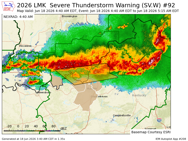 iembot_lmk's tweet photo. LMK issues Severe Thunderstorm Warning [wind: 60 MPH (RADAR INDICATED), hail: <.75 IN (RADAR INDICATED)] for Clark, Crawford, Floyd, Harrison, Perry [IN] and Bullitt, Hardin, Jefferson, Meade, Oldham, Spencer [KY] till 5:15 AM EDT https://t.co/BiiNBcKLqQ https://t.co/2XSKCxuNxr