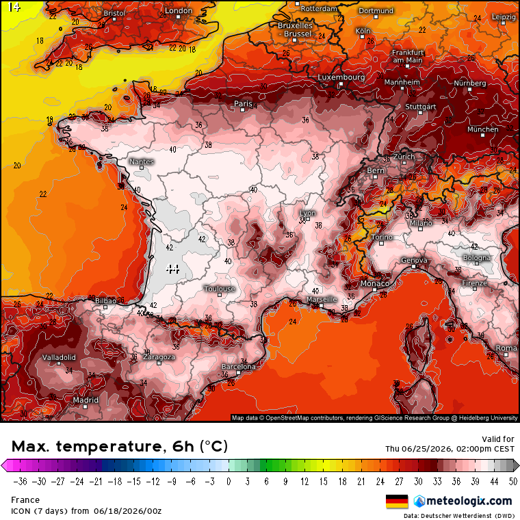 SergeZaka's tweet photo. [Thread] [1/5] Avec 40-43+°C sur plusieurs jours, nous ne sommes plus sur un simple évènement météorologique, mais un évènement qui aura des conséquences catastrophiques pour la vie animale et végétale. Je pèse mes mots : ce qu'il va se passer en France est sans précédent. https://t.co/cNrXbza9e5