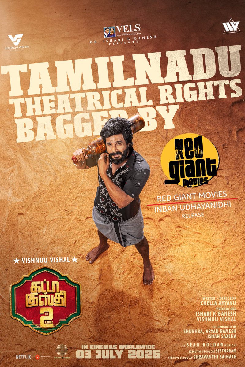 TMManiac's tweet photo. #Gattakusthi2 Tamilnadu Rights &amp; Grand Release by @RedGiantMovies_ 
@VelsFilmIntl @VVStudioz Production &amp; Association 

@TheVishnuVishal starring 🤩

#Chella Ayyavu Film https://t.co/DvfUmArgD3