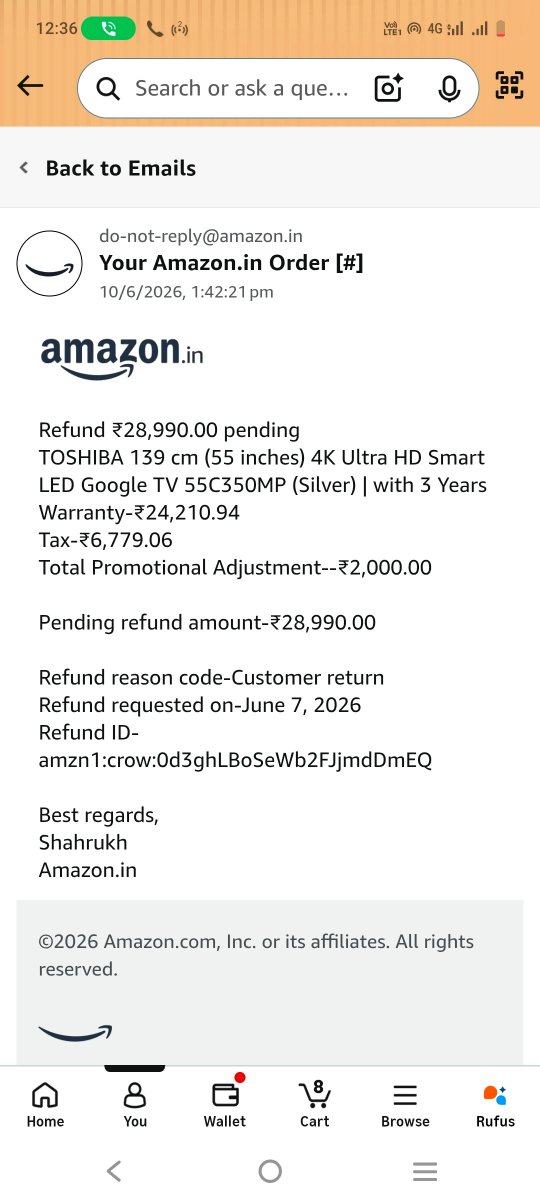 Kumar05Aditya's tweet photo. @AmazonHelp We have very sad and my refund failed then provided manually who is mismatch and less from automatically refund against check attachment screenshots where showing actually calculation against 6month No cost emi intrest provided and add but manual team provided only 25774 . https://t.co/CmtTsCc9Av